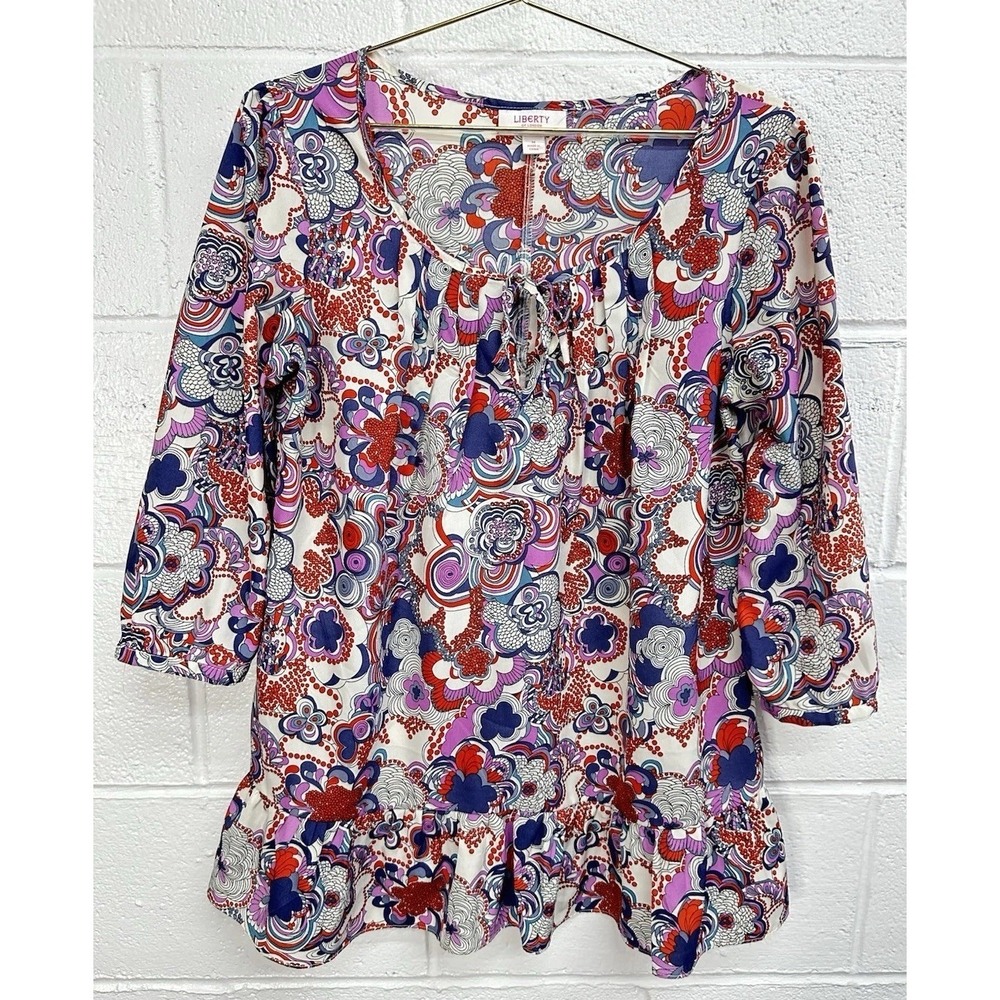 Liberty‎ of London Target Floral Print Top Blue Red White Ruffle Peplum Blouse M